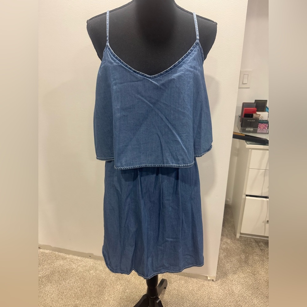 Blue Denim Sleeveless Tiered Dress